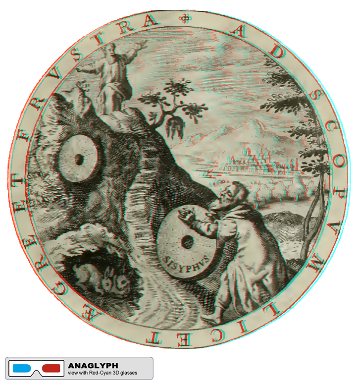 "Sisyphus Anaglyph" by @aforgrave, based on illustration 11, Emblemes, Illust. by Geo. Wither (1635)