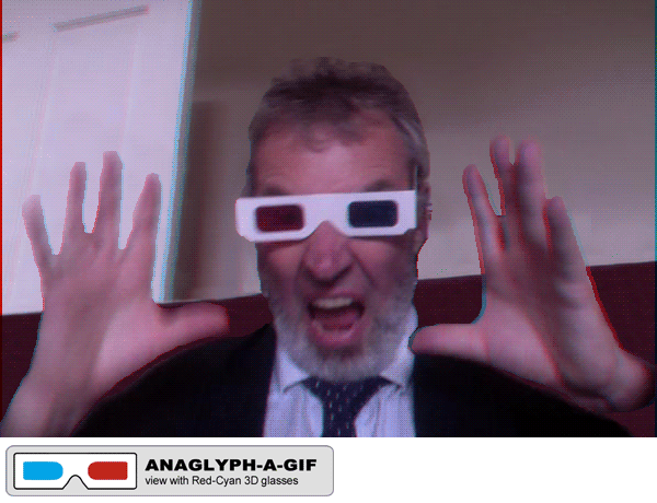 "John Gets His 3D Glasses On!" animated Anaglyph-a-GIF by @aforgrave, based on a photo by @johnjohnston